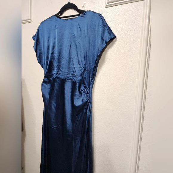 Lulus Captivating Presence Dark Teal Satin Cowl Back Maxi Dress L Wedding Party - Picture 7 of 10